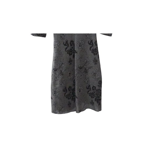 Vintage Lurex Dress Form Fitting Ruched at Hip Silver Black Size 5 Flower Print - Picture 9 of 11